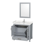 Wyndham WCS141436SGYC2UNSM24 Sheffield 36 Inch Single Bathroom Vanity in Gray, Carrara Cultured Marble Countertop, Undermount Square Sink, 24 Inch Mirror