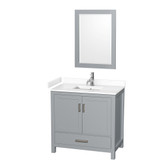 Wyndham WCS141436SGYWCUNSM24 Sheffield 36 Inch Single Bathroom Vanity in Gray, White Cultured Marble Countertop, Undermount Square Sink, 24 Inch Mirror