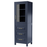 Wyndham WCV2525LTBL Daria Linen Tower in Dark Blue with Shelved Cabinet Storage and 3 Drawers