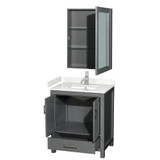 Wyndham WCS141430SKGC2UNSMED Sheffield 30 Inch Single Bathroom Vanity in Dark Gray, Carrara Cultured Marble Countertop, Undermount Square Sink, Medicine Cabinet