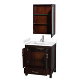 Wyndham WCS141430SESWCUNSMED Sheffield 30 Inch Single Bathroom Vanity in Espresso, White Cultured Marble Countertop, Undermount Square Sink, Medicine Cabinet