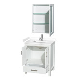Wyndham WCS141430SWHWCUNSMED Sheffield 30 Inch Single Bathroom Vanity in White, White Cultured Marble Countertop, Undermount Square Sink, Medicine Cabinet