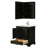 Wyndham WCS202030SDEWCUNSMED Deborah 30 Inch Single Bathroom Vanity in Dark Espresso, White Cultured Marble Countertop, Undermount Square Sink, Medicine Cabinet