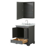 Wyndham WCS202030SKGCMUNOMED Deborah 30 Inch Single Bathroom Vanity in Dark Gray, White Carrara Marble Countertop, Undermount Oval Sink, and Medicine Cabinet