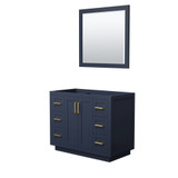 Wyndham WCF292942SBLCXSXXM34 Miranda 42 Inch Single Bathroom Vanity in Dark Blue, No Countertop, No Sink, Brushed Gold Trim, 34 Inch Mirror Wyndham WCF292942SBLCXSXXM34 Miranda 42 Inch Single Bathroom Vanity in Dark Blue, No Countertop, No Sink, Brushed Gold Trim, 34 Inch Mirror