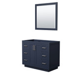 Wyndham WCF292942SBNCXSXXM34 Miranda 42 Inch Single Bathroom Vanity in Dark Blue, No Countertop, No Sink, Brushed Nickel Trim, 34 Inch Mirror