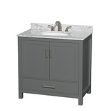 Wyndham WCS141436SKGCMUNOMXX Sheffield 36 Inch Single Bathroom Vanity in Dark Gray, White Carrara Marble Countertop, Undermount Oval Sink, and No Mirror