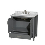 Wyndham WCS141436SKGCMUNOMXX Sheffield 36 Inch Single Bathroom Vanity in Dark Gray, White Carrara Marble Countertop, Undermount Oval Sink, and No Mirror