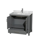 Wyndham WCS141436SKGCMUNSMXX Sheffield 36 Inch Single Bathroom Vanity in Dark Gray, White Carrara Marble Countertop, Undermount Square Sink, and No Mirror