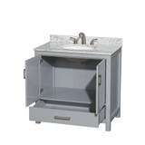 Wyndham WCS141436SGYCMUNOMXX Sheffield 36 Inch Single Bathroom Vanity in Gray, White Carrara Marble Countertop, Undermount Oval Sink, and No Mirror