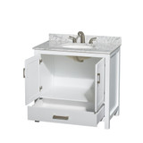 Wyndham WCS141436SWHCMUNOMXX Sheffield 36 Inch Single Bathroom Vanity in White, White Carrara Marble Countertop, Undermount Oval Sink, and No Mirror