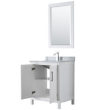 Wyndham WCV252530SWHCMUNSM24 Daria 30 Inch Single Bathroom Vanity in White, White Carrara Marble Countertop, Undermount Square Sink, and 24 Inch Mirror