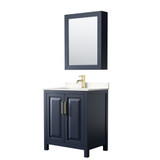 Wyndham WCV252530SBLC2UNSMED Daria 30 Inch Single Bathroom Vanity in Dark Blue, Light-Vein Carrara Cultured Marble Countertop, Undermount Square Sink, Medicine Cabinet