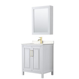 Wyndham WCV252530SWGC2UNSMED Daria 30 Inch Single Bathroom Vanity in White, Light-Vein Carrara Cultured Marble Countertop, Undermount Square Sink, Medicine Cabinet, Brushed Gold Trim Wyndham WCV252530SWGC2UNSMED Daria 30 Inch Single Bathroom Vanity in White, Light-Vein Carrara Cultured Marble Countertop, Undermount Square Sink, Medicine Cabinet, Brushed Gold Trim