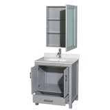 Wyndham WCS141430SGYCMUNSMED Sheffield 30 Inch Single Bathroom Vanity in Gray, White Carrara Marble Countertop, Undermount Square Sink, and Medicine Cabinet