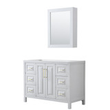 Wyndham WCV252548SWGCXSXXMED Daria 48 Inch Single Bathroom Vanity in White, No Countertop, No Sink, Medicine Cabinet, Brushed Gold Trim