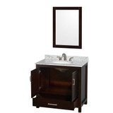 Wyndham WCS141436SESCMUNOM24 Sheffield 36 Inch Single Bathroom Vanity in Espresso, White Carrara Marble Countertop, Undermount Oval Sink, and 24 Inch Mirror
