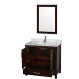 Wyndham WCS141436SESCMUNSM24 Sheffield 36 Inch Single Bathroom Vanity in Espresso, White Carrara Marble Countertop, Undermount Square Sink, and 24 Inch Mirror