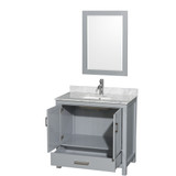 Wyndham WCS141436SGYCMUNSM24 Sheffield 36 Inch Single Bathroom Vanity in Gray, White Carrara Marble Countertop, Undermount Square Sink, and 24 Inch Mirror