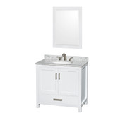 Wyndham WCS141436SWHCMUNOM24 Sheffield 36 Inch Single Bathroom Vanity in White, White Carrara Marble Countertop, Undermount Oval Sink, and 24 Inch Mirror