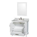 Wyndham WCS141436SWHCMUNOM24 Sheffield 36 Inch Single Bathroom Vanity in White, White Carrara Marble Countertop, Undermount Oval Sink, and 24 Inch Mirror