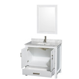 Wyndham WCS141436SWHCMUNSM24 Sheffield 36 Inch Single Bathroom Vanity in White, White Carrara Marble Countertop, Undermount Square Sink, and 24 Inch Mirror