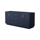 Wyndham WCF292972DBNCXSXXMXX Miranda 72 Inch Double Bathroom Vanity in Dark Blue, No Countertop, No Sink, Brushed Nickel Trim