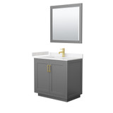 Wyndham WCF292936SGGC2UNSM34 Miranda 36 Inch Single Bathroom Vanity in Dark Gray, Light-Vein Carrara Cultured Marble Countertop, Undermount Square Sink, Brushed Gold Trim, 34 Inch Mirror