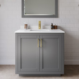 Wyndham WCF292936SGGWCUNSM34 Miranda 36 Inch Single Bathroom Vanity in Dark Gray, White Cultured Marble Countertop, Undermount Square Sink, Brushed Gold Trim, 34 Inch Mirror