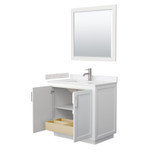 Wyndham WCF292936SWHC2UNSM34 Miranda 36 Inch Single Bathroom Vanity in White, Light-Vein Carrara Cultured Marble Countertop, Undermount Square Sink, Brushed Nickel Trim, 34 Inch Mirror