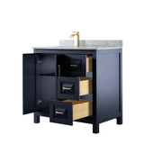 Wyndham WCV252536SBLCMUNSMXX Daria 36 Inch Single Bathroom Vanity in Dark Blue, White Carrara Marble Countertop, Undermount Square Sink, No Mirror