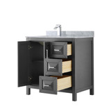 Wyndham WCV252536SKGCMUNSMXX Daria 36 Inch Single Bathroom Vanity in Dark Gray, White Carrara Marble Countertop, Undermount Square Sink, and No Mirror