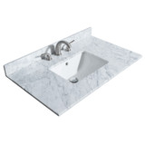 Wyndham WCF292936SBNCMUNSMXX Miranda 36 Inch Single Bathroom Vanity in Dark Blue, White Carrara Marble Countertop, Undermount Square Sink, Brushed Nickel Trim