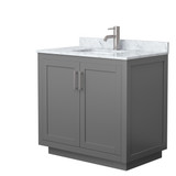 Wyndham WCF292936SKGCMUNSMXX Miranda 36 Inch Single Bathroom Vanity in Dark Gray, White Carrara Marble Countertop, Undermount Square Sink, Brushed Nickel Trim