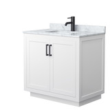 Wyndham WCF292936SWBCMUNSMXX Miranda 36 Inch Single Bathroom Vanity in White, White Carrara Marble Countertop, Undermount Square Sink, Matte Black Trim