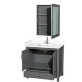 Wyndham WCS141436SKGWCUNSMED Sheffield 36 Inch Single Bathroom Vanity in Dark Gray, White Cultured Marble Countertop, Undermount Square Sink, Medicine Cabinet