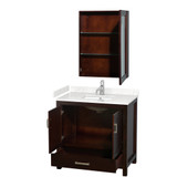 Wyndham WCS141436SESC2UNSMED Sheffield 36 Inch Single Bathroom Vanity in Espresso, Carrara Cultured Marble Countertop, Undermount Square Sink, Medicine Cabinet