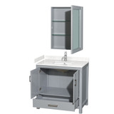 Wyndham WCS141436SGYC2UNSMED Sheffield 36 Inch Single Bathroom Vanity in Gray, Carrara Cultured Marble Countertop, Undermount Square Sink, Medicine Cabinet