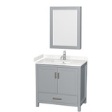 Wyndham WCS141436SGYC2UNSMED Sheffield 36 Inch Single Bathroom Vanity in Gray, Carrara Cultured Marble Countertop, Undermount Square Sink, Medicine Cabinet