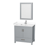 Wyndham WCS141436SGYWCUNSMED Sheffield 36 Inch Single Bathroom Vanity in Gray, White Cultured Marble Countertop, Undermount Square Sink, Medicine Cabinet