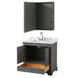 Wyndham WCS202036SKGCMUNSMED Deborah 36 Inch Single Bathroom Vanity in Dark Gray, White Carrara Marble Countertop, Undermount Square Sink, and Medicine Cabinet
