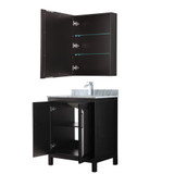 Wyndham WCV252530SDECMUNSMED Daria 30 Inch Single Bathroom Vanity in Dark Espresso, White Carrara Marble Countertop, Undermount Square Sink, and Medicine Cabinet