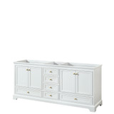 Wyndham WCS202080DWGCXSXXMXX Deborah 80 Inch Double Bathroom Vanity in White, No Countertop, No Sinks, Brushed Gold Trim, No Mirrors