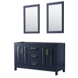 Wyndham WCV252560DBLCXSXXM24 Daria 60 Inch Double Bathroom Vanity in Dark Blue, No Countertop, No Sink, 24 Inch Mirrors