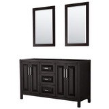 Wyndham WCV252560DDECXSXXM24 Daria 60 Inch Double Bathroom Vanity in Dark Espresso, No Countertop, No Sink, and 24 Inch Mirrors