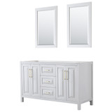 Wyndham WCV252560DWGCXSXXM24 Daria 60 Inch Double Bathroom Vanity in White, No Countertop, No Sink, 24 Inch Mirrors, Brushed Gold Trim