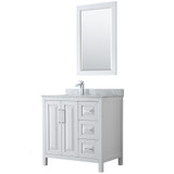 Wyndham WCV252536SWHCMUNSM24 Daria 36 Inch Single Bathroom Vanity in White, White Carrara Marble Countertop, Undermount Square Sink, and 24 Inch Mirror