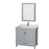 Wyndham WCS141436SGYCMUNSMED Sheffield 36 Inch Single Bathroom Vanity in Gray, White Carrara Marble Countertop, Undermount Square Sink, and Medicine Cabinet