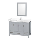 Wyndham WCS141448SGYWCUNSM24 Sheffield 48 Inch Single Bathroom Vanity in Gray, White Cultured Marble Countertop, Undermount Square Sink, 24 Inch Mirror
