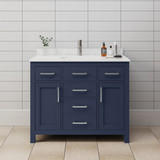 Wyndham WCG242442SBNCCUNSMXX Beckett 42 Inch Single Bathroom Vanity in Dark Blue, Carrara Cultured Marble Countertop, Undermount Square Sink, Brushed Nickel Trim